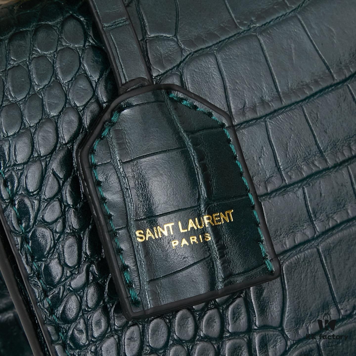 6930cd856e68136f4d9b06a7 YSL SUNSET Crocodile-Embossed Shiny Leather Chain Handbag with Box