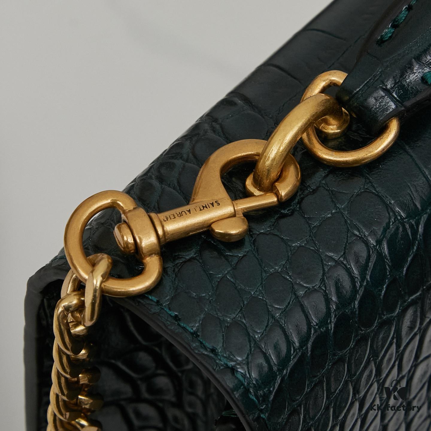 6930cd866e68136f4d9b06a8 YSL SUNSET Crocodile-Embossed Shiny Leather Chain Handbag with Box