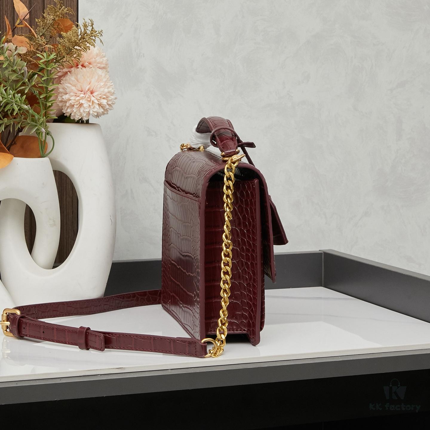 6930cd896e68136f4d9b06ac Saint Laurent SUNSET Embossed Crocodile-Texture Shiny Leather Chain Handbag with Box