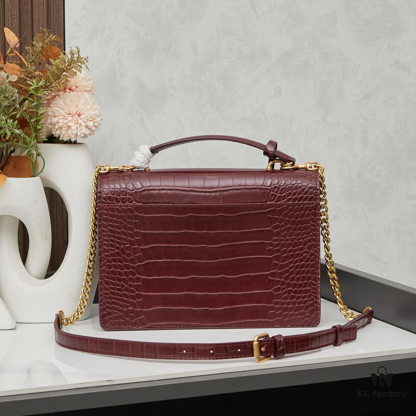 6930cd8b6e68136f4d9b06ae Saint Laurent SUNSET Embossed Crocodile-Texture Shiny Leather Chain Handbag with Box