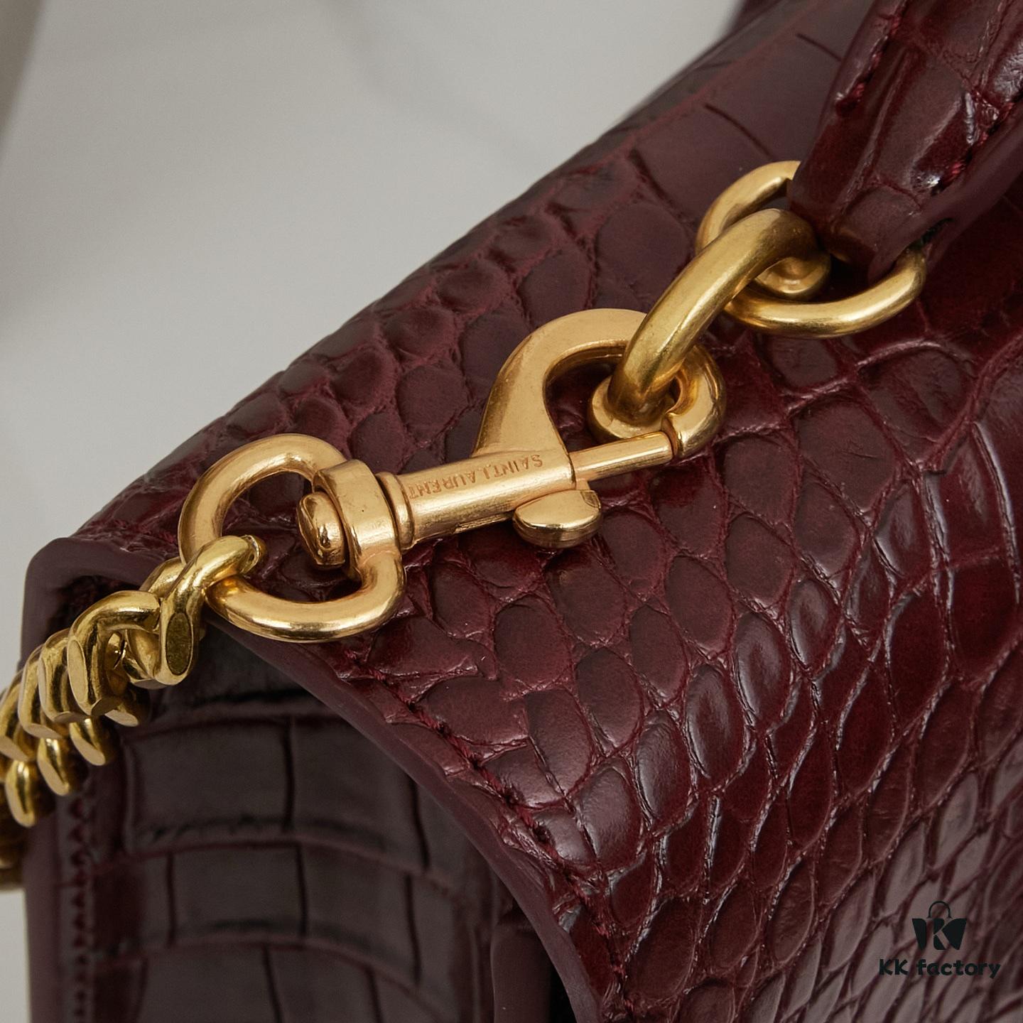 6930cd8c6e68136f4d9b06af Saint Laurent SUNSET Embossed Crocodile-Texture Shiny Leather Chain Handbag with Box