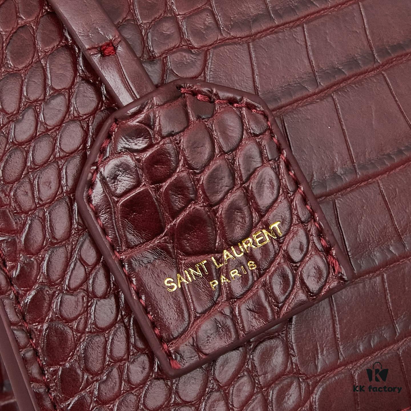 6930cd8c6e68136f4d9b06b0 Saint Laurent SUNSET Embossed Crocodile-Texture Shiny Leather Chain Handbag with Box