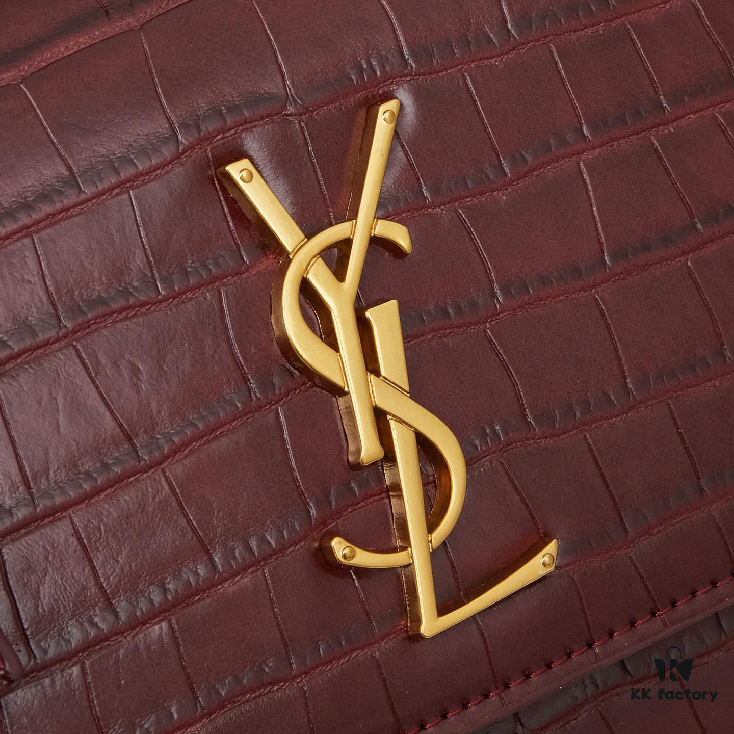 6930cdb66e68136f4d9b06f9 Saint Laurent SUNSET Embossed Crocodile-Texture Shiny Leather Chain Handbag with Box