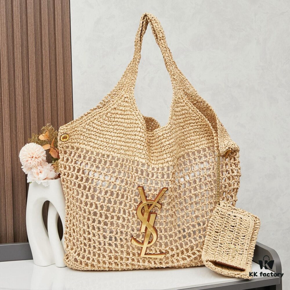 6930cdcb6e68136f4d9b0719 New Large YSL Raffia ICARE Bag with Mini Compartment