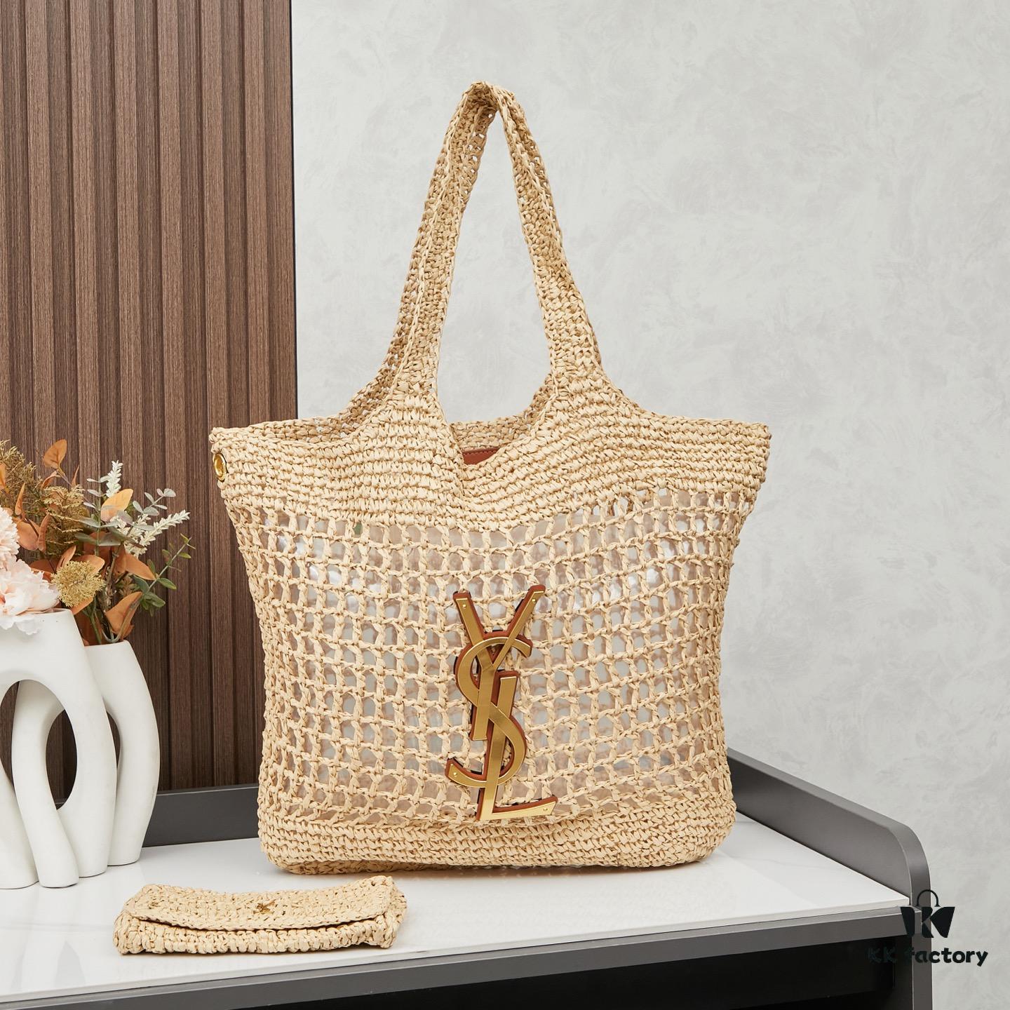 6930cdd26e68136f4d9b0721 New Arrival Small YSL Icare Raffia Bag with Mini Pouch