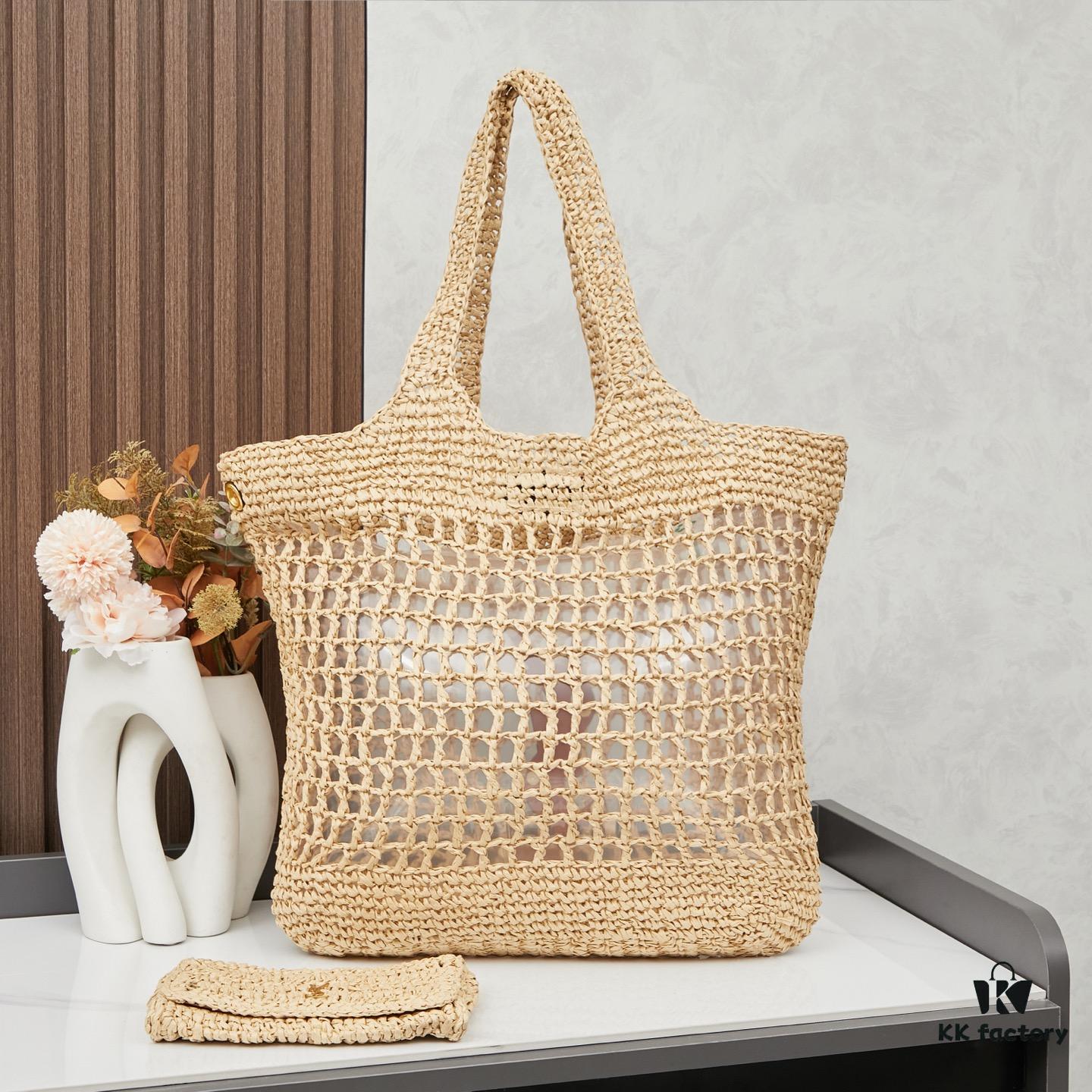 6930cdd36e68136f4d9b0724 New Arrival Small YSL Icare Raffia Bag with Mini Pouch