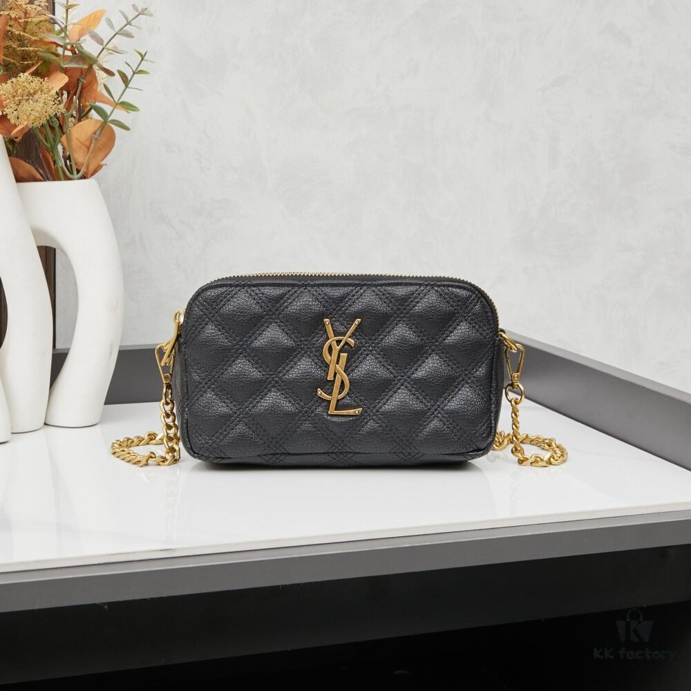 6930cdd96e68136f4d9b072a New Arrival with Box 💰 YSL Saint Laurent GABY Black Quilted Lambskin Women's Zip Clutch Bag Chain Bag Shoulder Bag