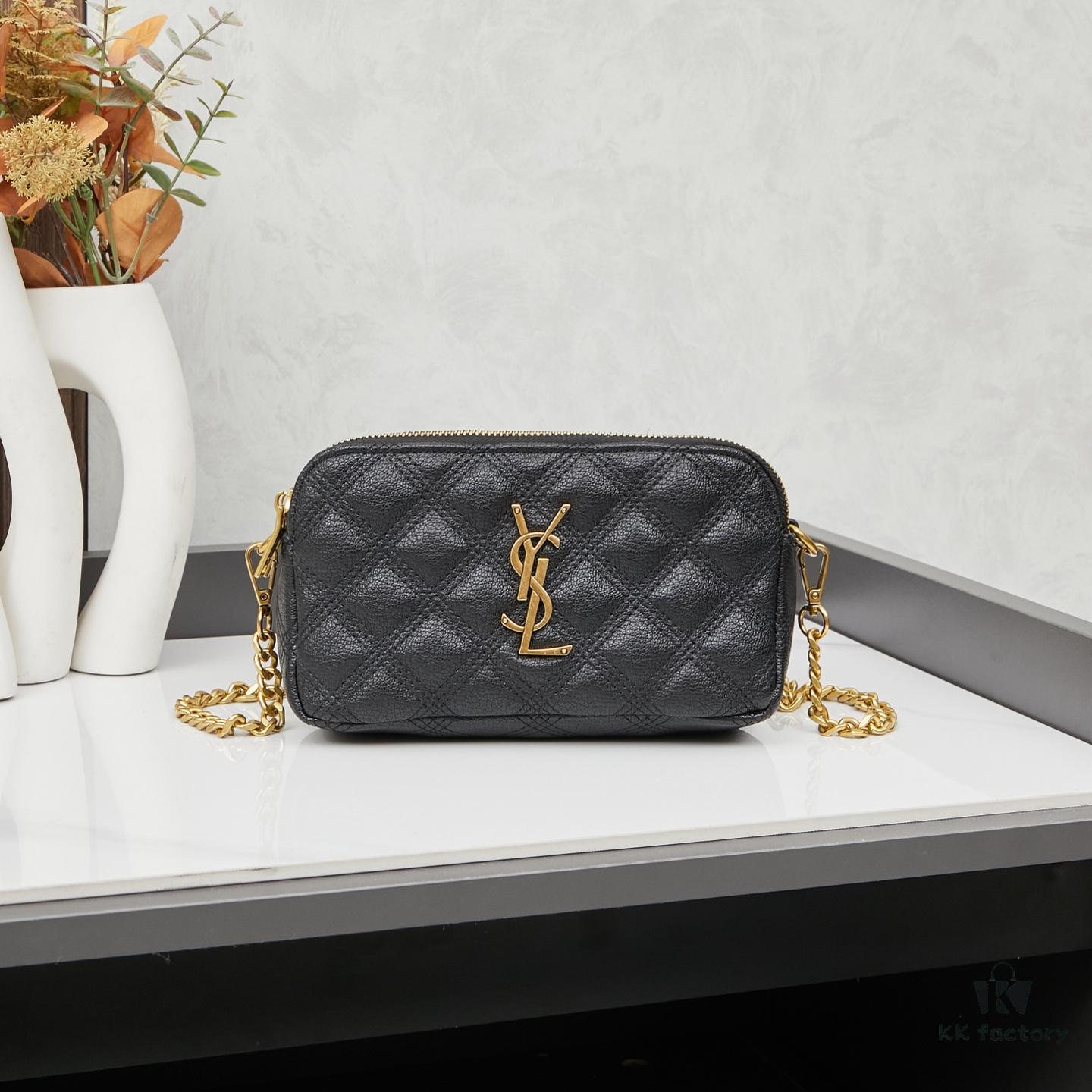 6930cdd96e68136f4d9b072a New Arrival with Box 💰 YSL Saint Laurent GABY Black Quilted Lambskin Women's Zip Clutch Bag Chain Bag Shoulder Bag
