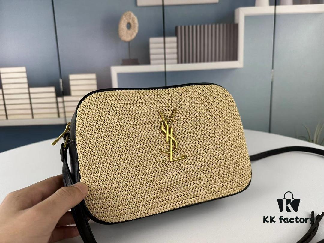 YSL Saint Laurent Calfskin Woven Camera Bag with Box