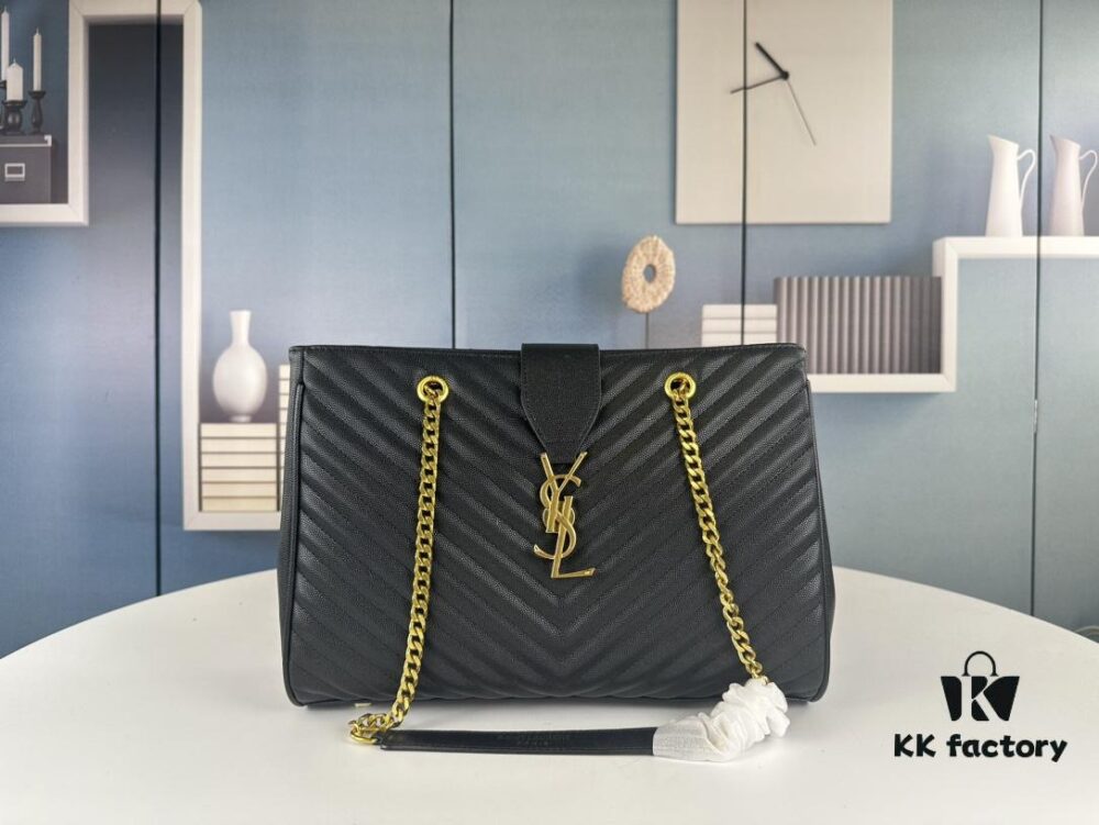 New Arrival with Box Bulk YSL Yves Saint Laurent Caviar Leather Large Tote Bag / Shopping Bag ||| [Black Caviar with Embroidered Thread]