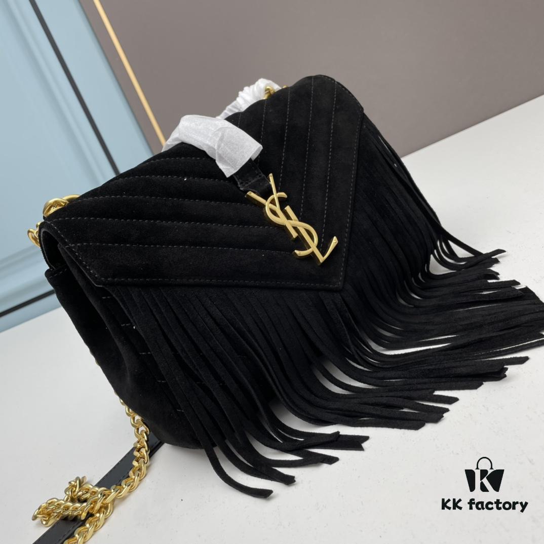 6930ce366e68136f4d9b07b9 YSL Monogram College Saffiano Leather Fringe Messenger Bag