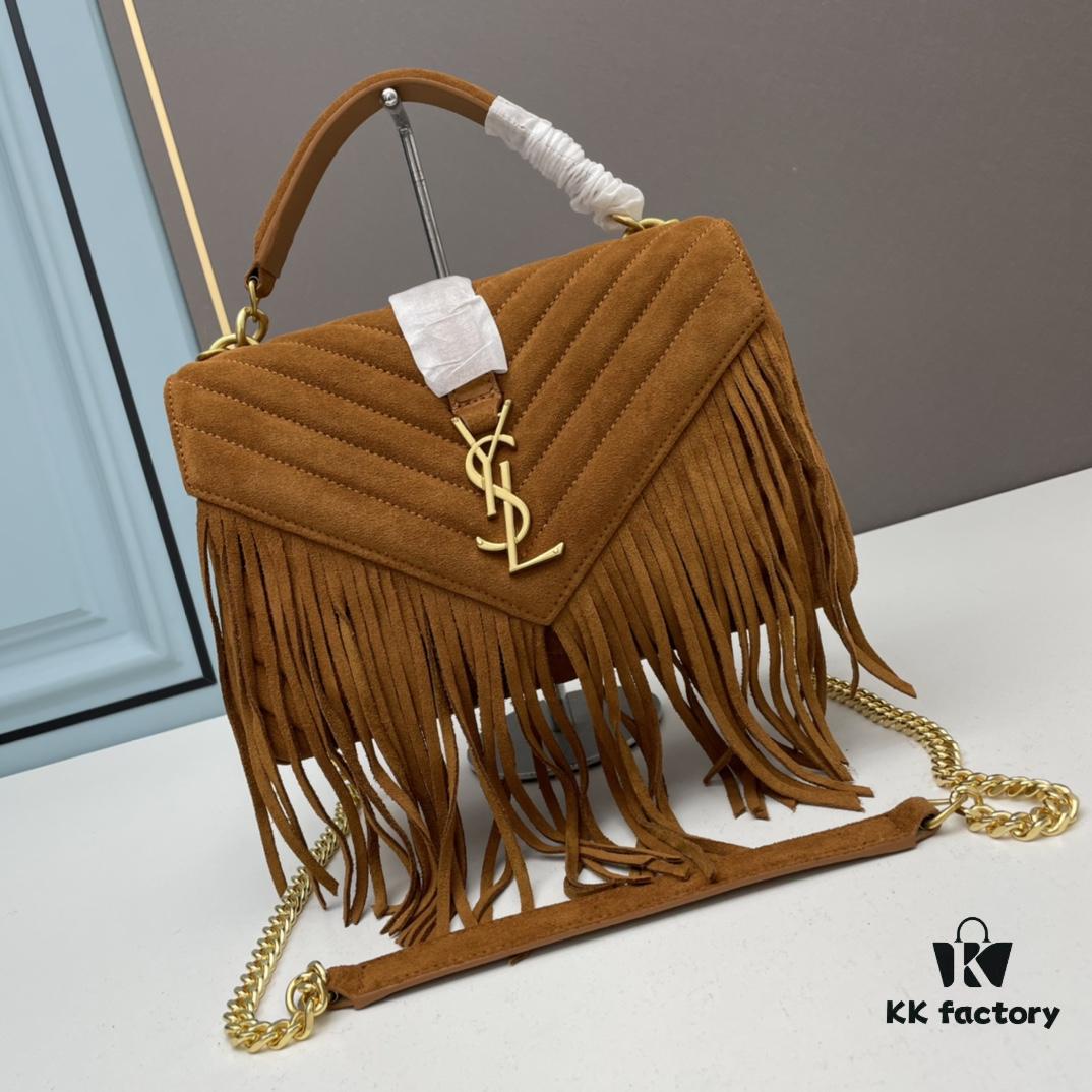 6930ce3a6e68136f4d9b07be YSL Monogram College Saffiano Leather Fringe Crossbody Bag