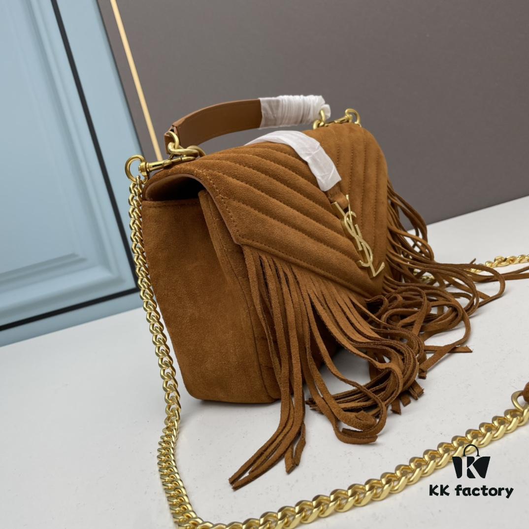 6930ce3b6e68136f4d9b07c1 YSL Monogram College Saffiano Leather Fringe Crossbody Bag
