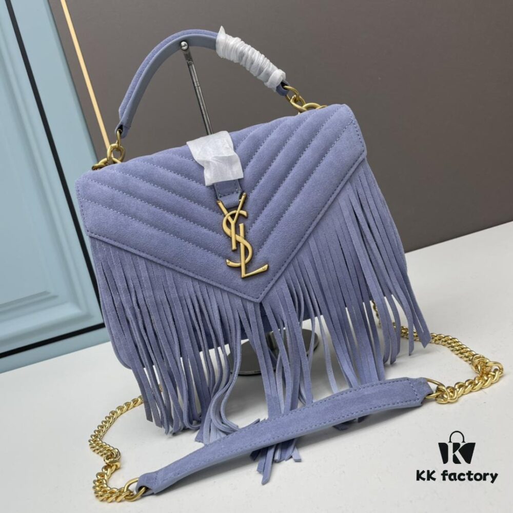 6930ce3f6e68136f4d9b07c3 YSL Monogram College Saffiano Leather Fringe Crossbody Bag
