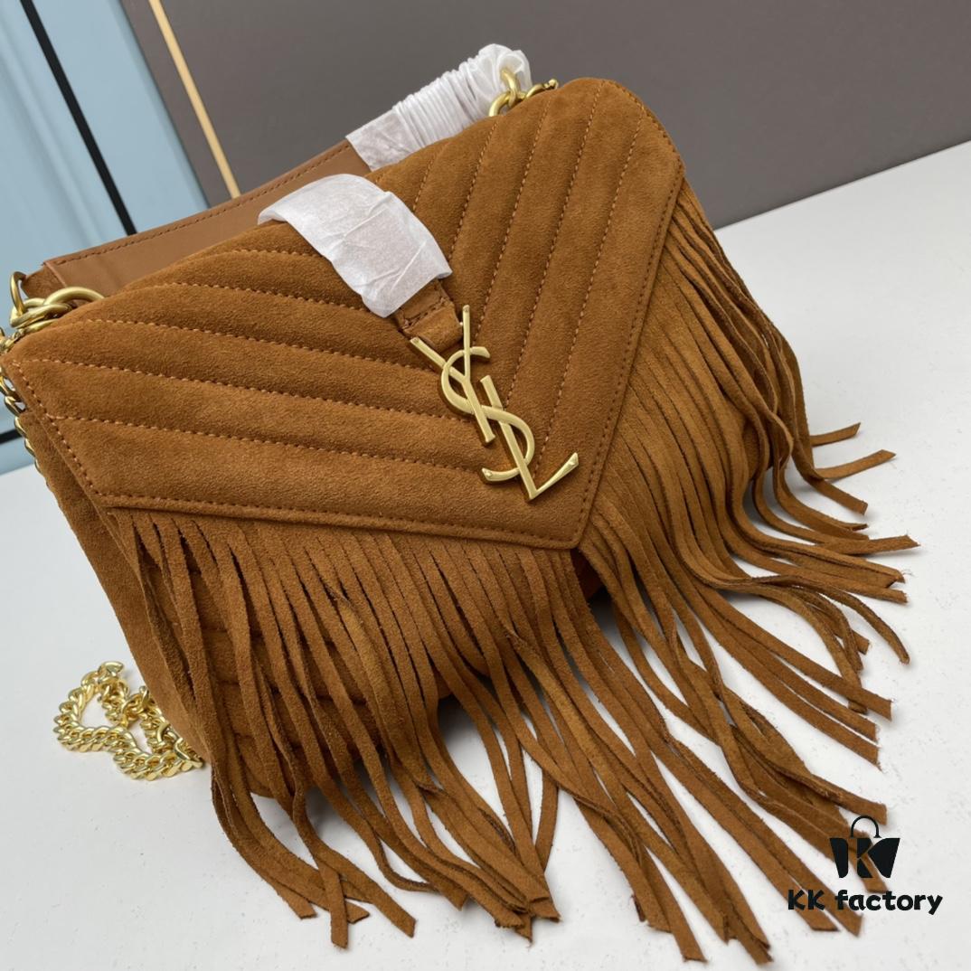 6930ce406e68136f4d9b07c8 YSL Monogram College Saffiano Leather Fringe Crossbody Bag