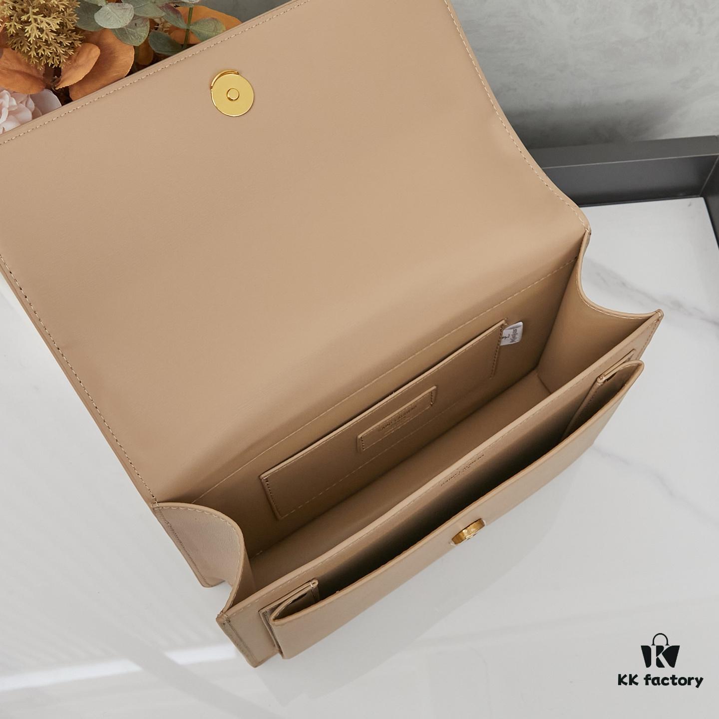6930ce4d6e68136f4d9b07de YSL Accordion Bag in Calfskin - Baby Size, Elegant and Versatile Design with White Stitching