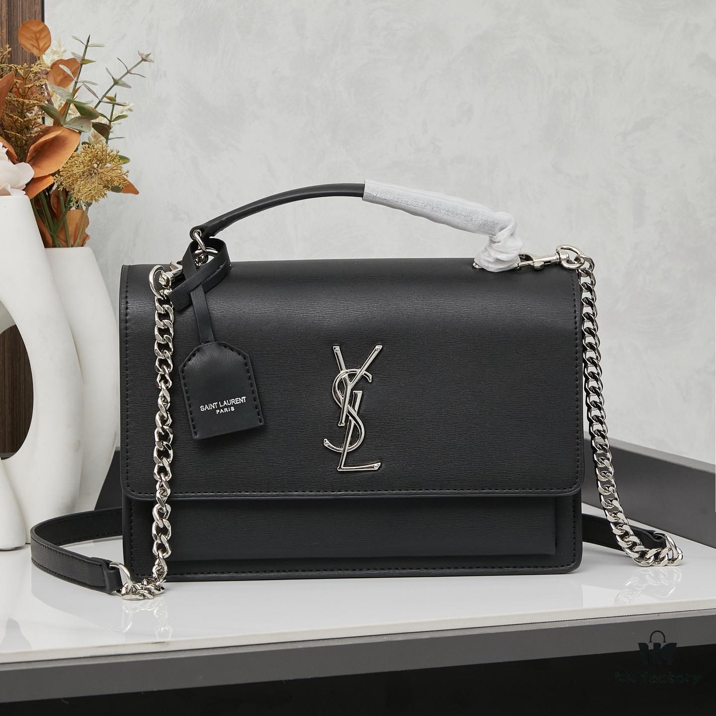 6930ce5f6e68136f4d9b07fc YSL Accordion Bag in Calfskin - Baby Size, Elegant and Versatile with White Stitching