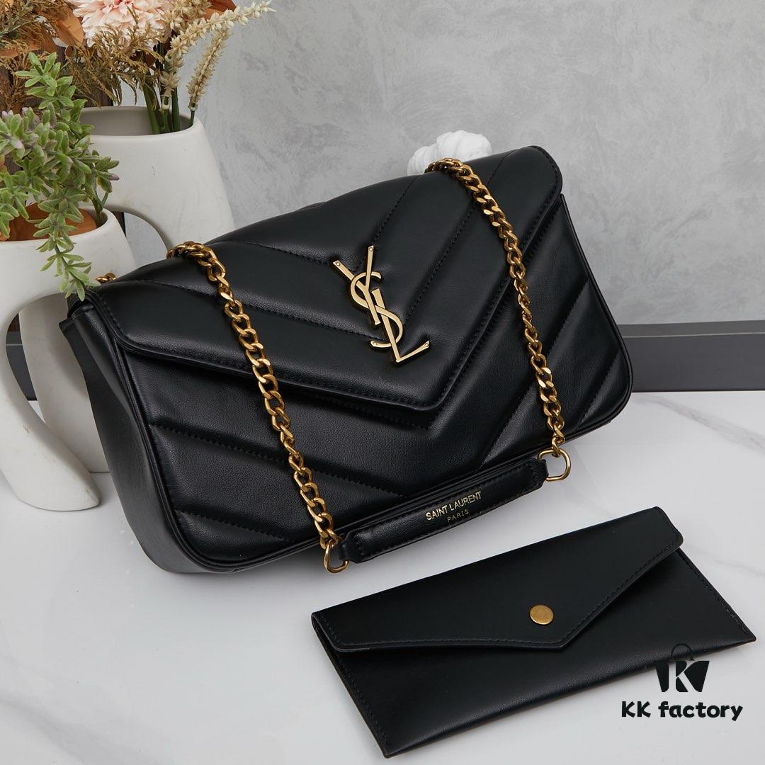 YSL Saint Laurent New LouLou Large Square Bag in Coated Lambskin with Box