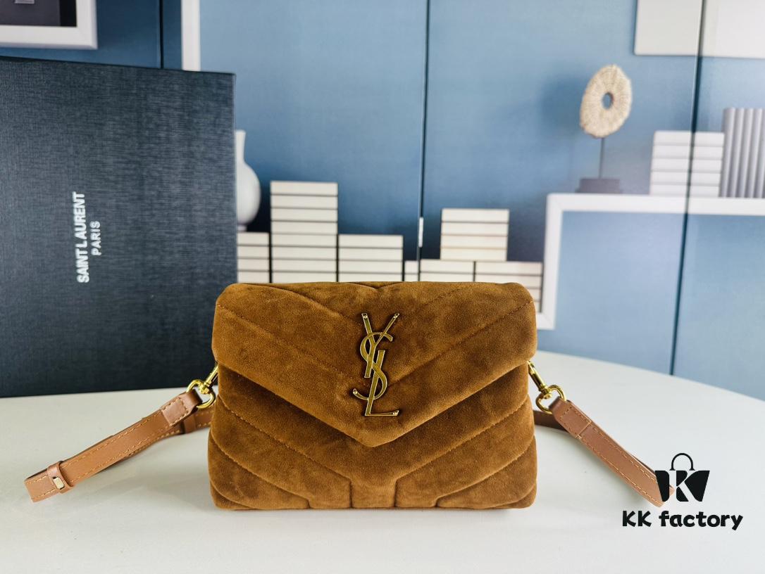 6930cf176e68136f4d9b094c Small YSL Loulou Suede Leather Chain Shoulder Bag in Black and Brown with Box