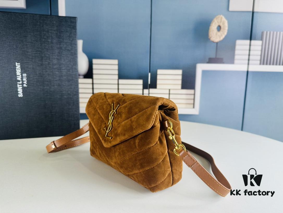 6930cf176e68136f4d9b094e Small YSL Loulou Suede Leather Chain Shoulder Bag in Black and Brown with Box