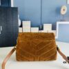 6930cf196e68136f4d9b0951 Small YSL Loulou Suede Leather Chain Shoulder Bag in Black and Brown with Box