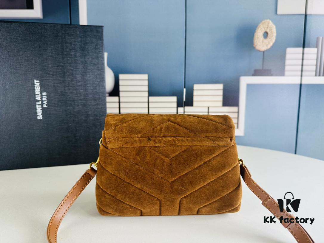 6930cf196e68136f4d9b0951 Small YSL Loulou Suede Leather Chain Shoulder Bag in Black and Brown with Box