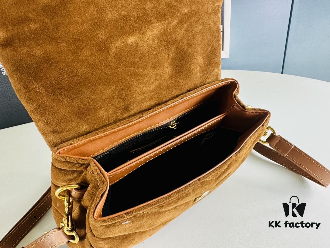 6930cf1b6e68136f4d9b0955 Small YSL Loulou Suede Leather Chain Shoulder Bag in Black and Brown with Box