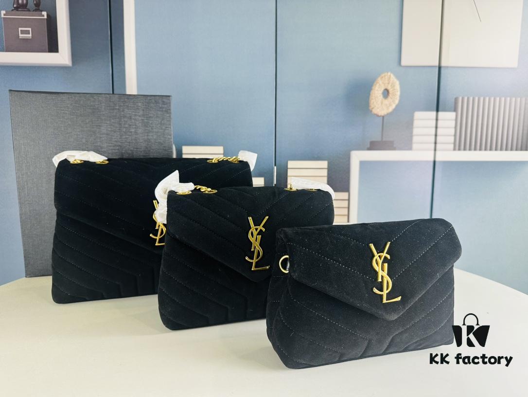 6930cf1c6e68136f4d9b0956 Small YSL LOU LOU Suede Leather Chain Shoulder Bag with Box ||| Loulou Black Brown Nubuck