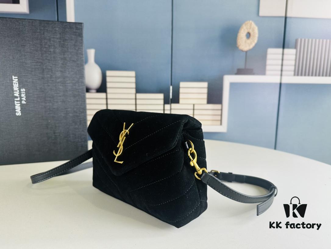 6930cf1d6e68136f4d9b0958 Small YSL LOU LOU Suede Leather Chain Shoulder Bag with Box ||| Loulou Black Brown Nubuck