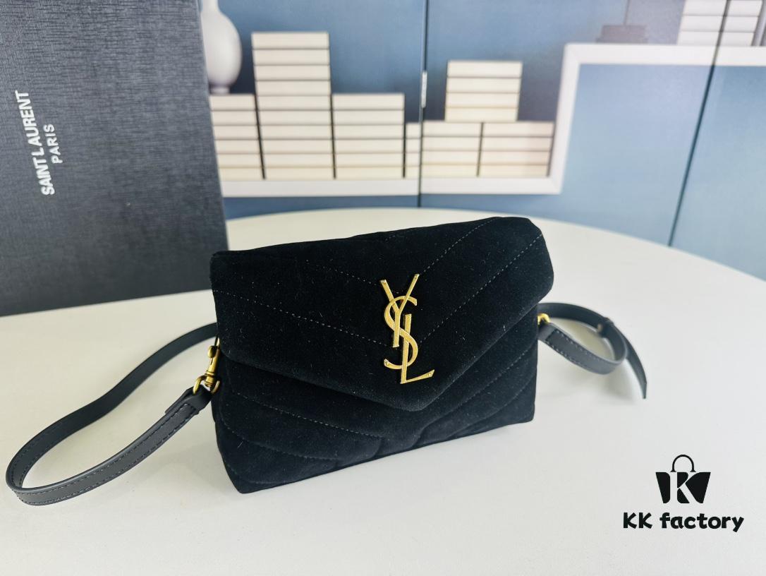 6930cf1e6e68136f4d9b095a Small YSL LOU LOU Suede Leather Chain Shoulder Bag with Box ||| Loulou Black Brown Nubuck