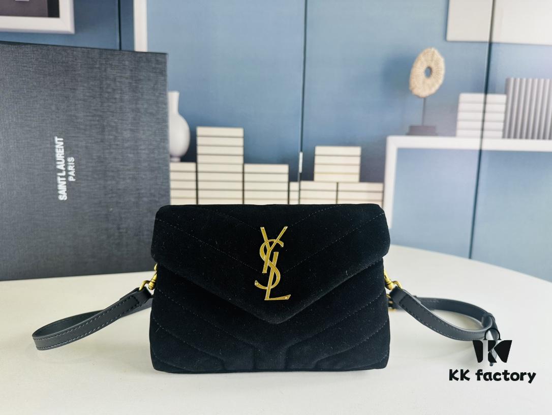 6930cf1f6e68136f4d9b095c Small YSL LOU LOU Suede Leather Chain Shoulder Bag with Box ||| Loulou Black Brown Nubuck