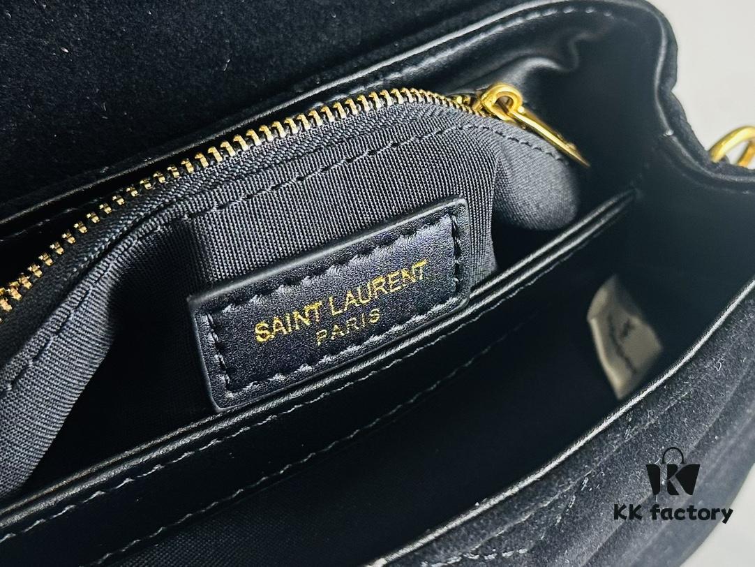 6930cf226e68136f4d9b0962 Small YSL LOU LOU Suede Leather Chain Shoulder Bag with Box ||| Loulou Black Brown Nubuck