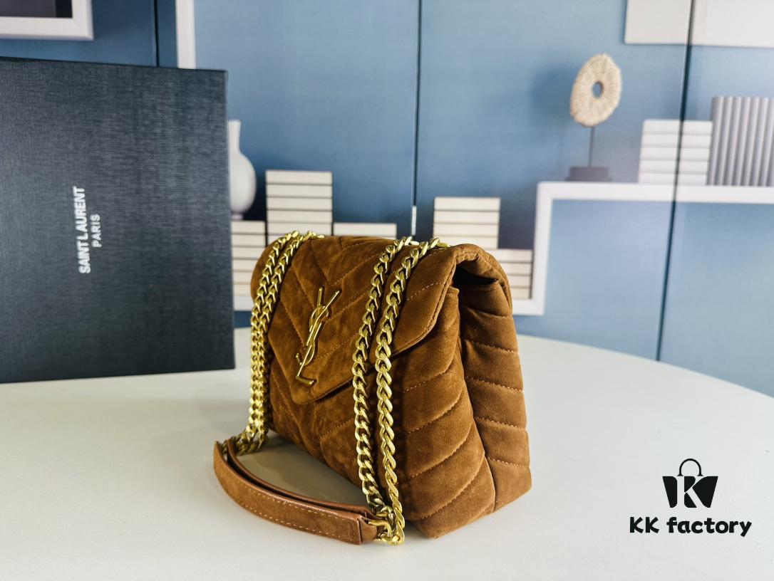 6930cf236e68136f4d9b0963 Medium YSL LOU LOU Suede Leather Chain Shoulder Bag with Box ||| Loulou Black Brown Nubuck