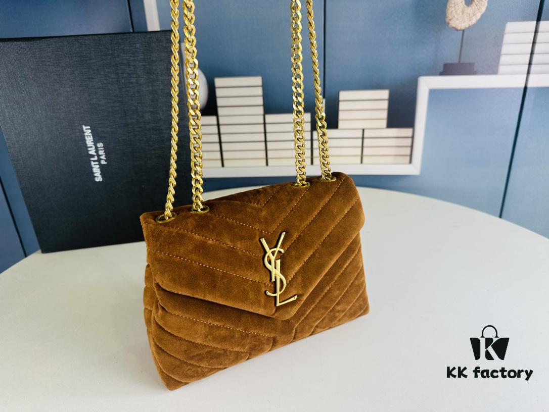 6930cf236e68136f4d9b0964 Medium YSL LOU LOU Suede Leather Chain Shoulder Bag with Box ||| Loulou Black Brown Nubuck