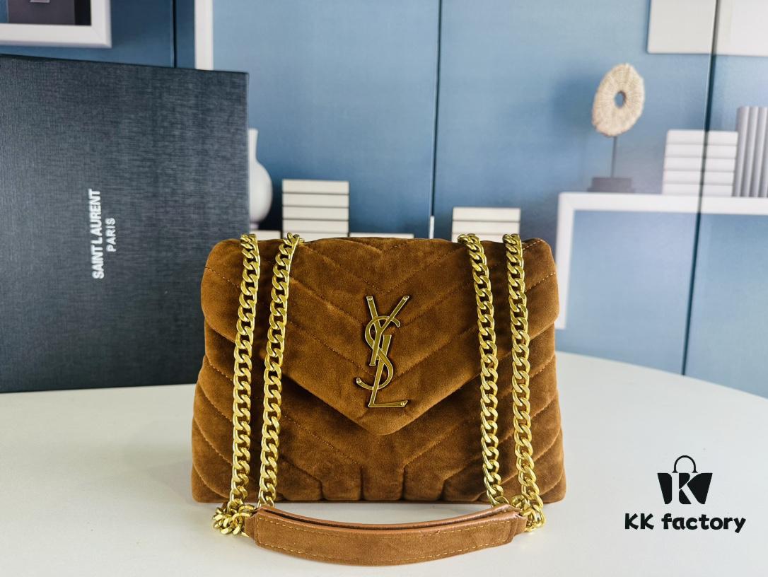 6930cf236e68136f4d9b0965 Medium YSL LOU LOU Suede Leather Chain Shoulder Bag with Box ||| Loulou Black Brown Nubuck