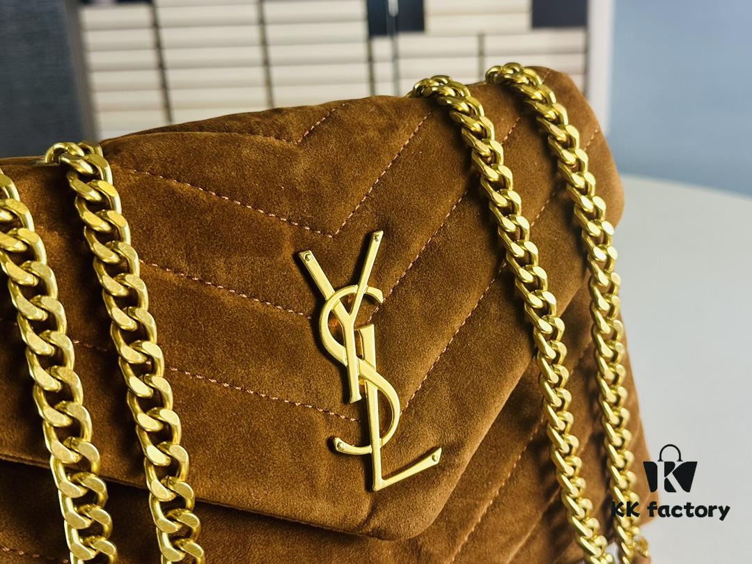 6930cf256e68136f4d9b0968 Medium YSL LOU LOU Suede Leather Chain Shoulder Bag with Box ||| Loulou Black Brown Nubuck