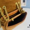 6930cf266e68136f4d9b096a Medium YSL LOU LOU Suede Leather Chain Shoulder Bag with Box ||| Loulou Black Brown Nubuck