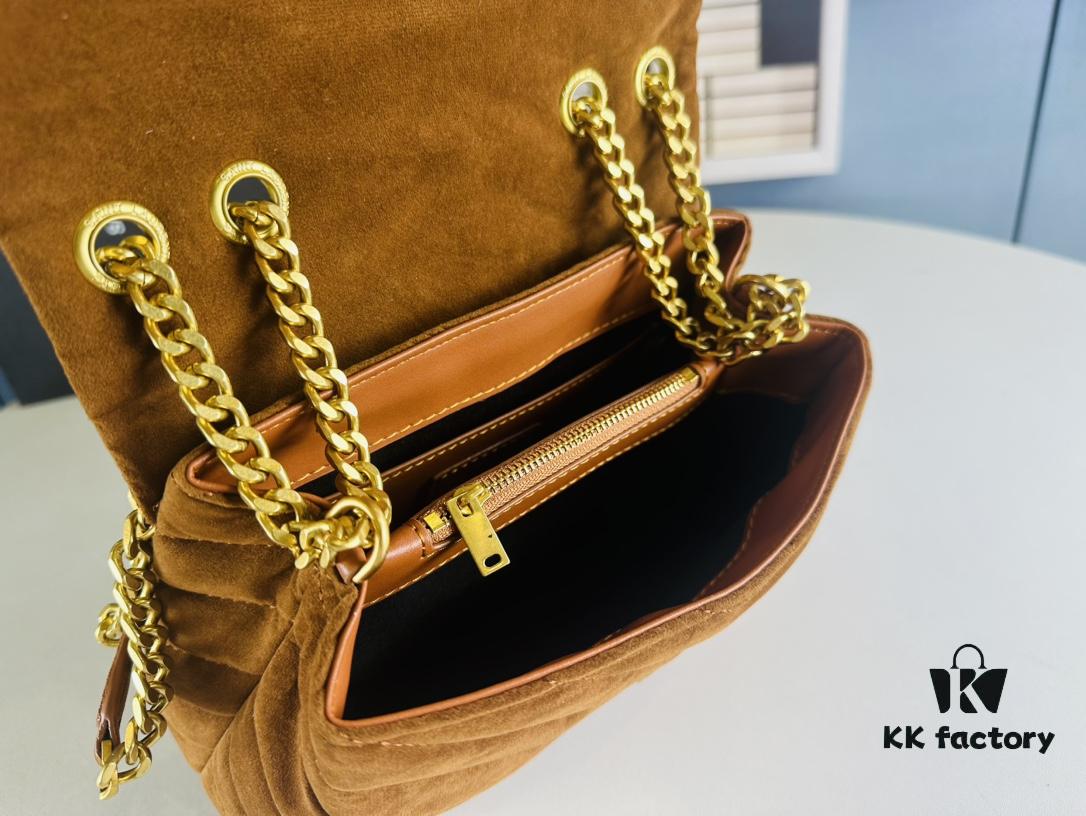 6930cf266e68136f4d9b096a Medium YSL LOU LOU Suede Leather Chain Shoulder Bag with Box ||| Loulou Black Brown Nubuck