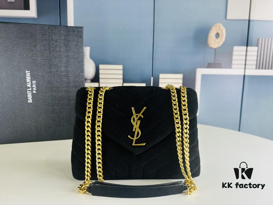 6930cf276e68136f4d9b096d Medium YSL LOU LOU Suede Leather Chain Shoulder Bag with Box ||| Loulou Black Brown Nubuck