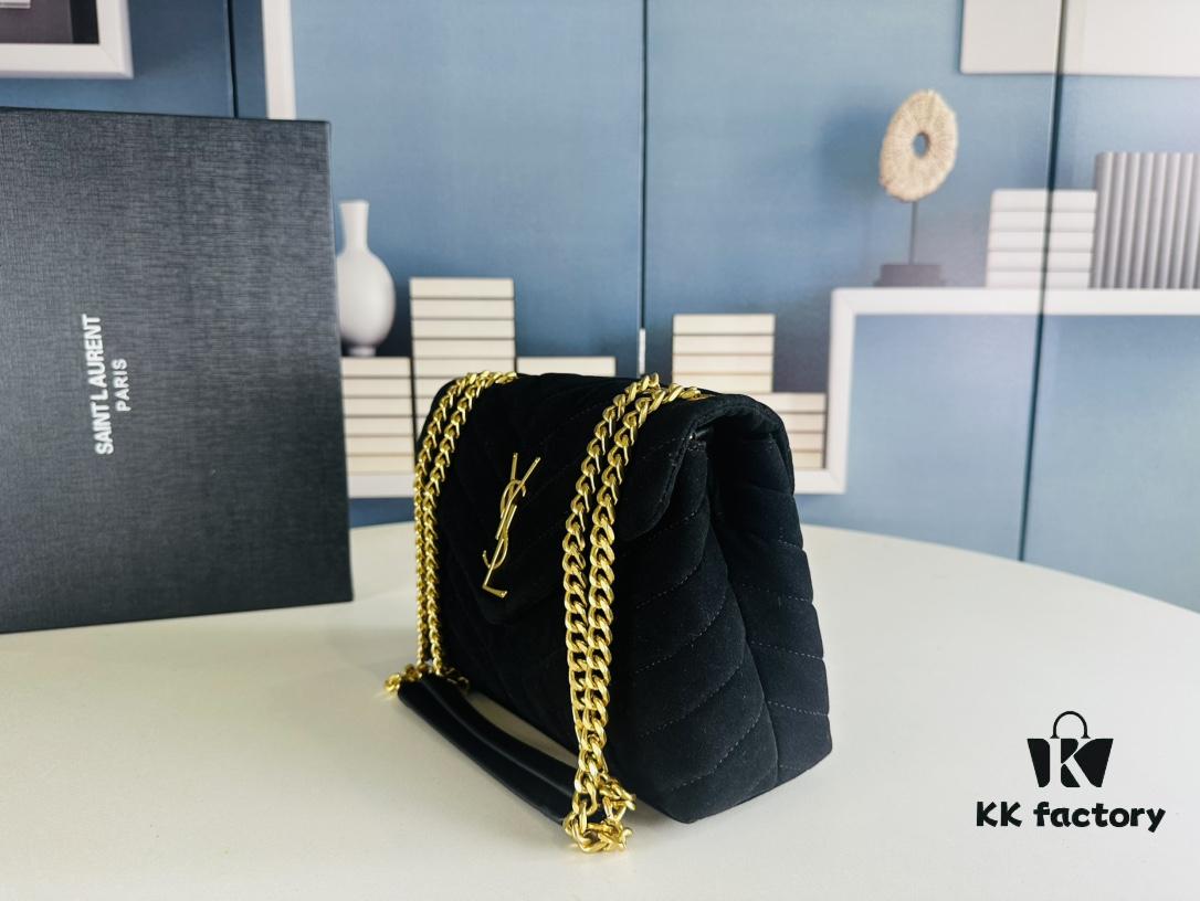 6930cf286e68136f4d9b096e Medium YSL LOU LOU Suede Leather Chain Shoulder Bag with Box ||| Loulou Black Brown Nubuck