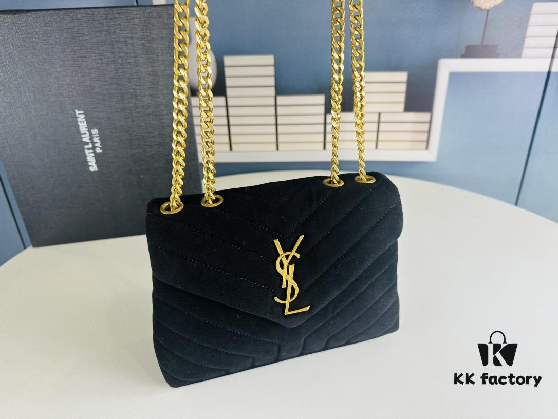 6930cf286e68136f4d9b096f Medium YSL LOU LOU Suede Leather Chain Shoulder Bag with Box ||| Loulou Black Brown Nubuck