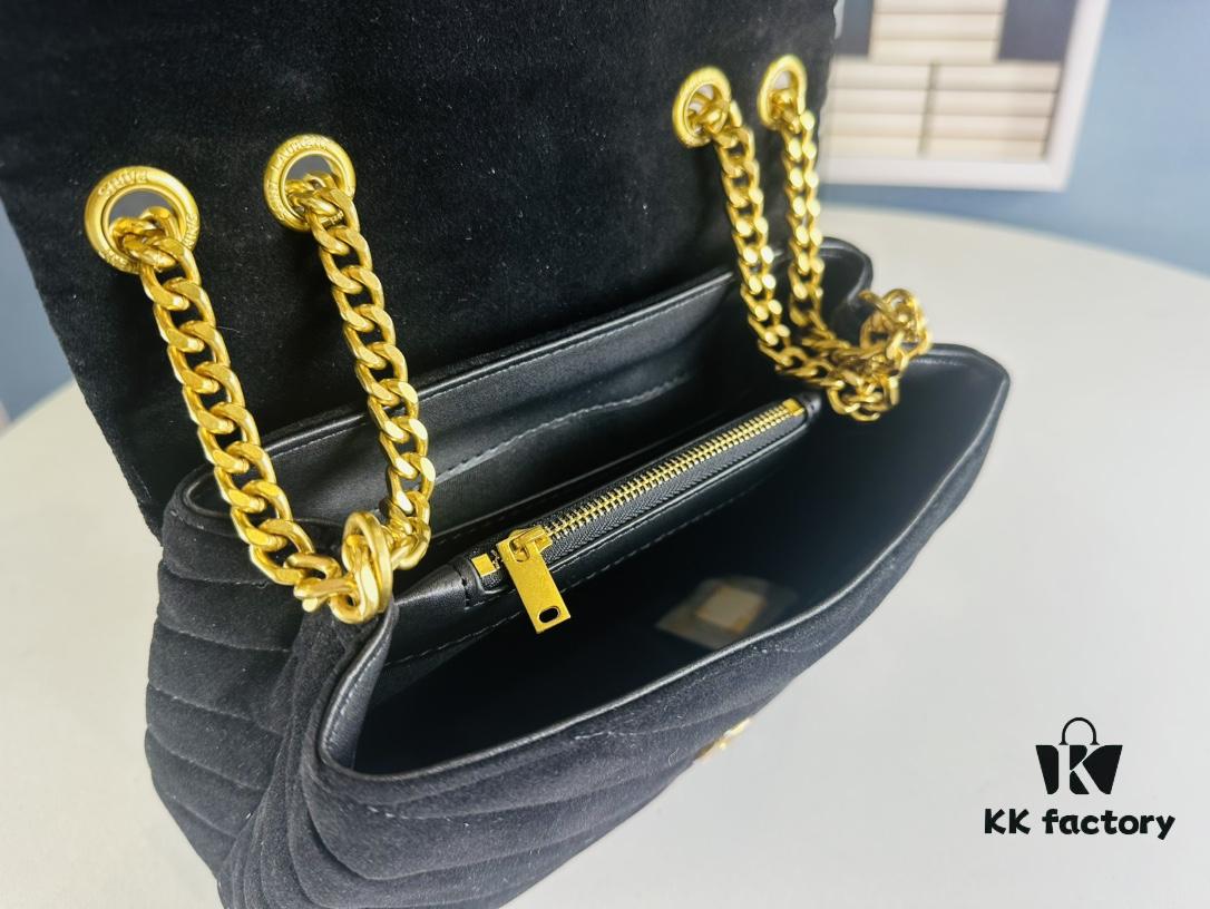 6930cf2b6e68136f4d9b0972 Medium YSL LOU LOU Suede Leather Chain Shoulder Bag with Box ||| Loulou Black Brown Nubuck
