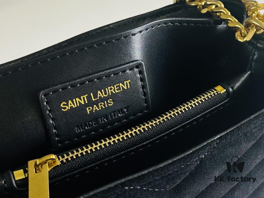 6930cf2b6e68136f4d9b0974 Medium YSL LOU LOU Suede Leather Chain Shoulder Bag with Box ||| Loulou Black Brown Nubuck