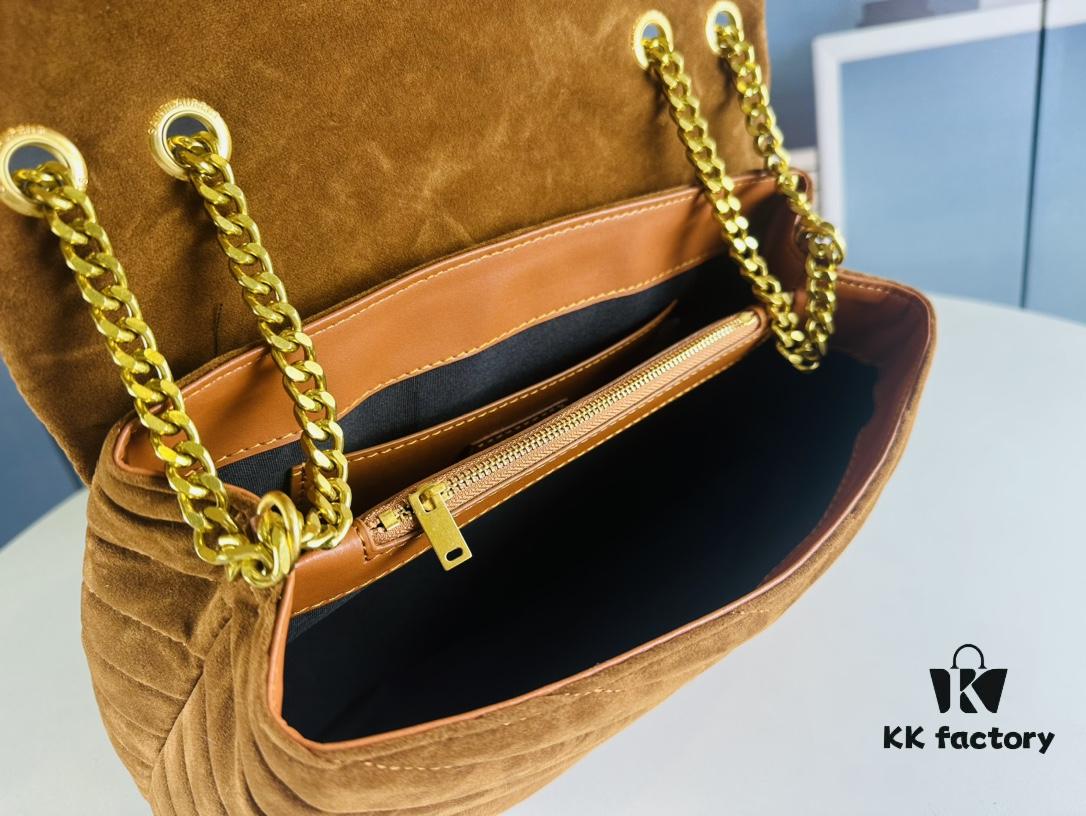 6930cf316e68136f4d9b097e Large Size with Box 💰 YSL LOU LOU Suede Leather Chain Shoulder Bag | Loulou Black Brown Nubuck