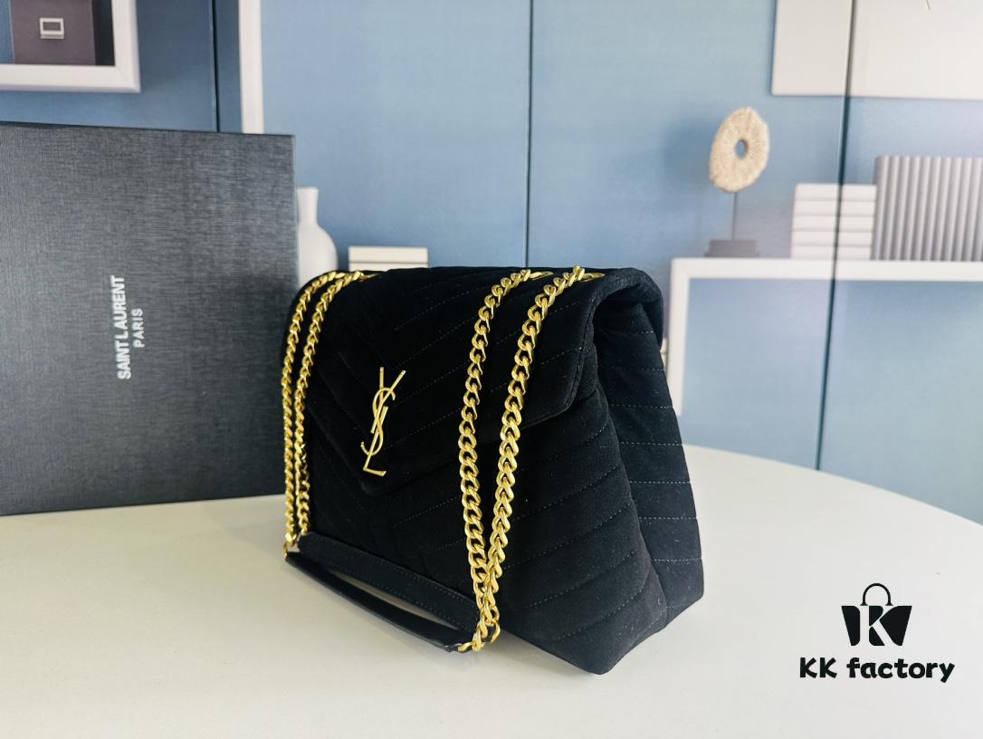 6930cf326e68136f4d9b0980 Large Size with Box 💰 YSL LOU LOU Suede Leather Chain Shoulder Bag ||| Loulou Black Brown Nubuck