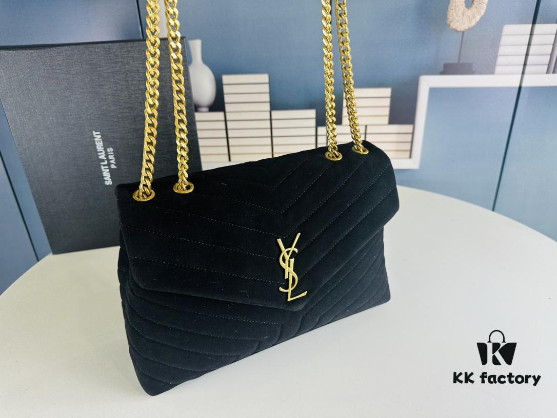 6930cf326e68136f4d9b0981 Large Size with Box 💰 YSL LOU LOU Suede Leather Chain Shoulder Bag ||| Loulou Black Brown Nubuck