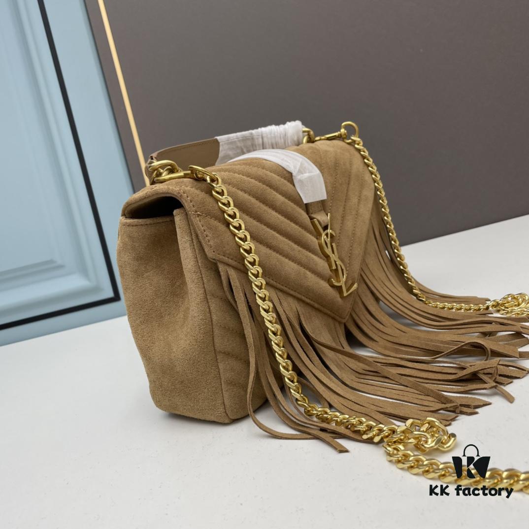 6930cf4c6e68136f4d9b09b0 YSL Monogram College Saffiano Leather Fringe Crossbody Bag