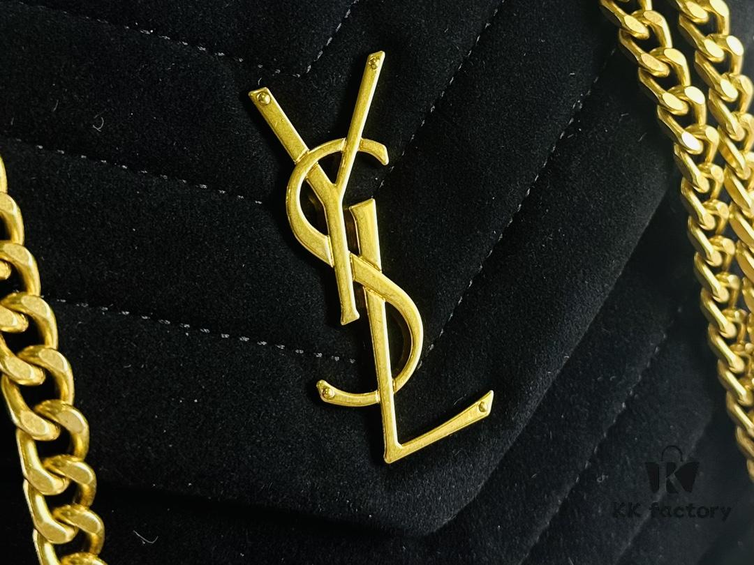 6930cf516e68136f4d9b09b4 Medium YSL LOU LOU Suede Leather Chain Shoulder Bag with Box ||| Loulou Black Brown Nubuck