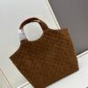 6930cf526e68136f4d9b09b5 New YSL Saint Laurent Suede Icare Quilted Tote Bag in Black and Caramel