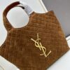 6930cf536e68136f4d9b09b8 New YSL Saint Laurent Suede Icare Quilted Tote Bag in Black and Caramel